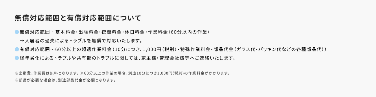無償対応範囲と有償対応範囲について